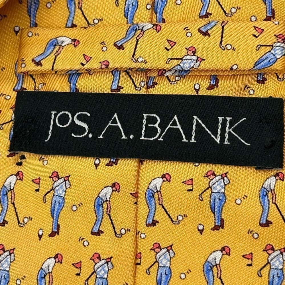 Jos. E Banks mens neck tie preppy 100% silk made in USA yellow golfer printed